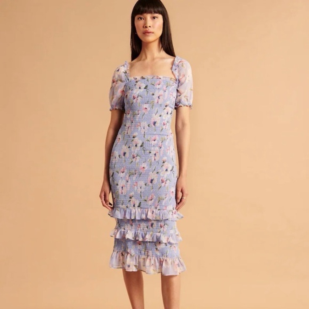 Abercrombie Pink & Blue Floral Smock Puff Sleeve Dress Extra Small worn once